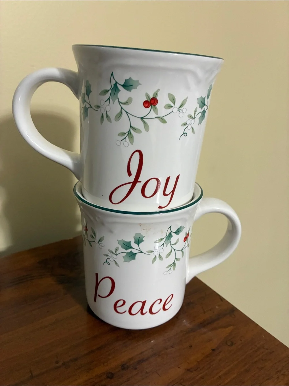 Pfaltzgraff Winterberry PEACE & JOY Mugs & Saucers - Picture 5 of 10